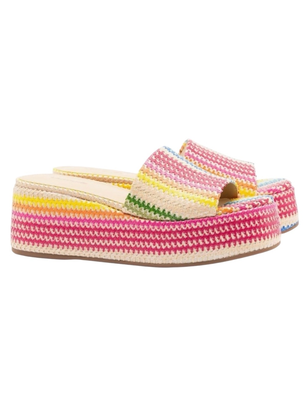 NEW Larroude Alex Platform Mule Sandals. Rainbow Raffia. 7.5. New with dust bag.
